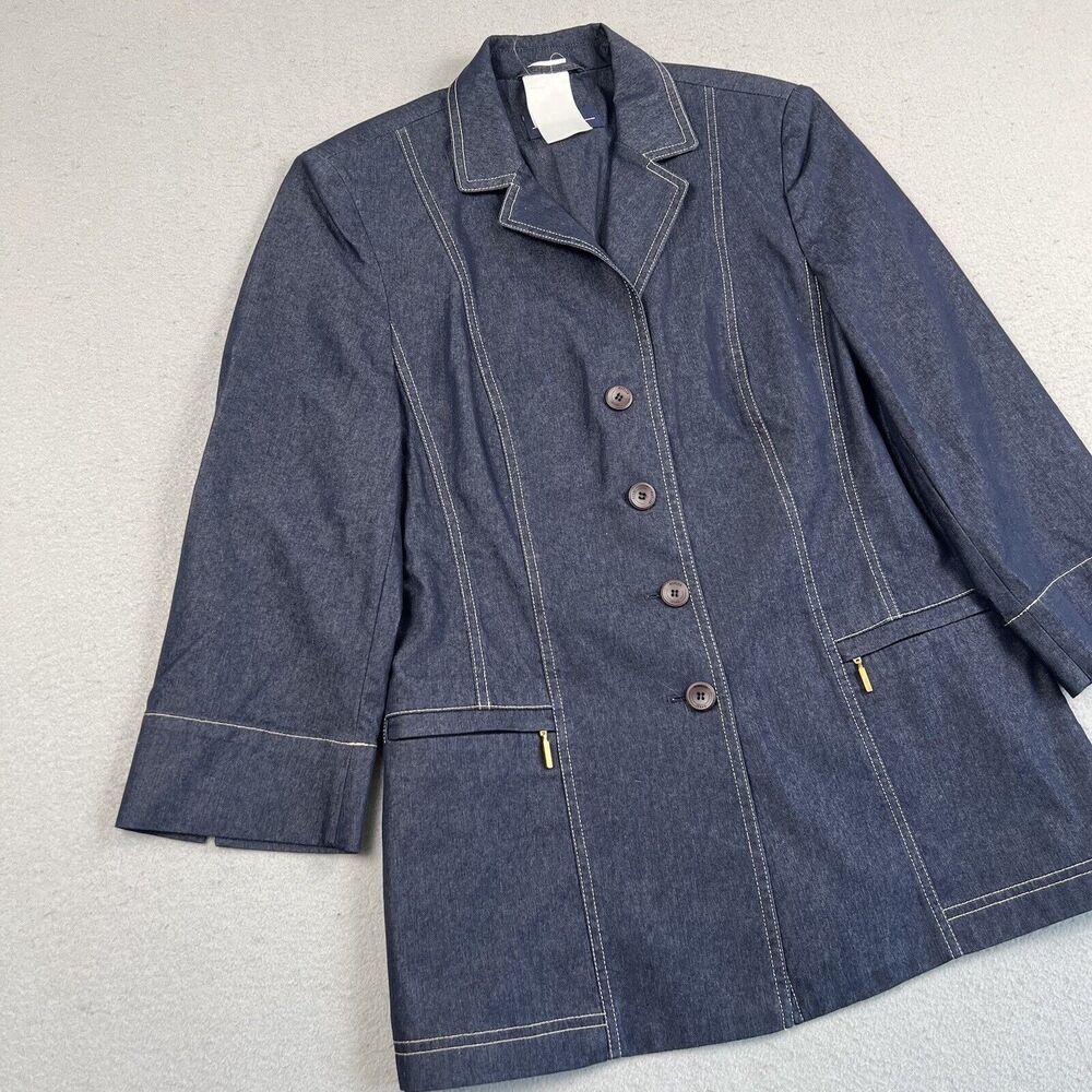 Basler Jeans Jacket Women’s 36 Blue Denim Button Front Long Sleeve Collared Coat - Picture 6 of 16